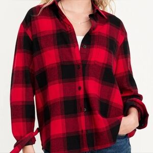 Old Navy Women's Red & Black Plaid Flannel Shirt
